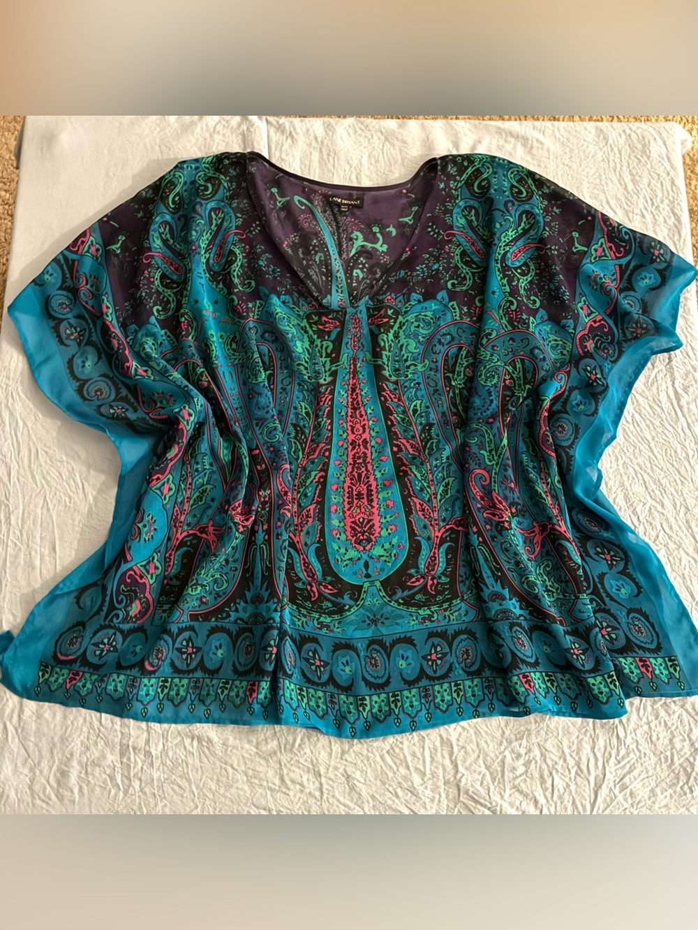 Lane Bryant Teal Turquoise &  Pink Paisley V-Neck Tunic